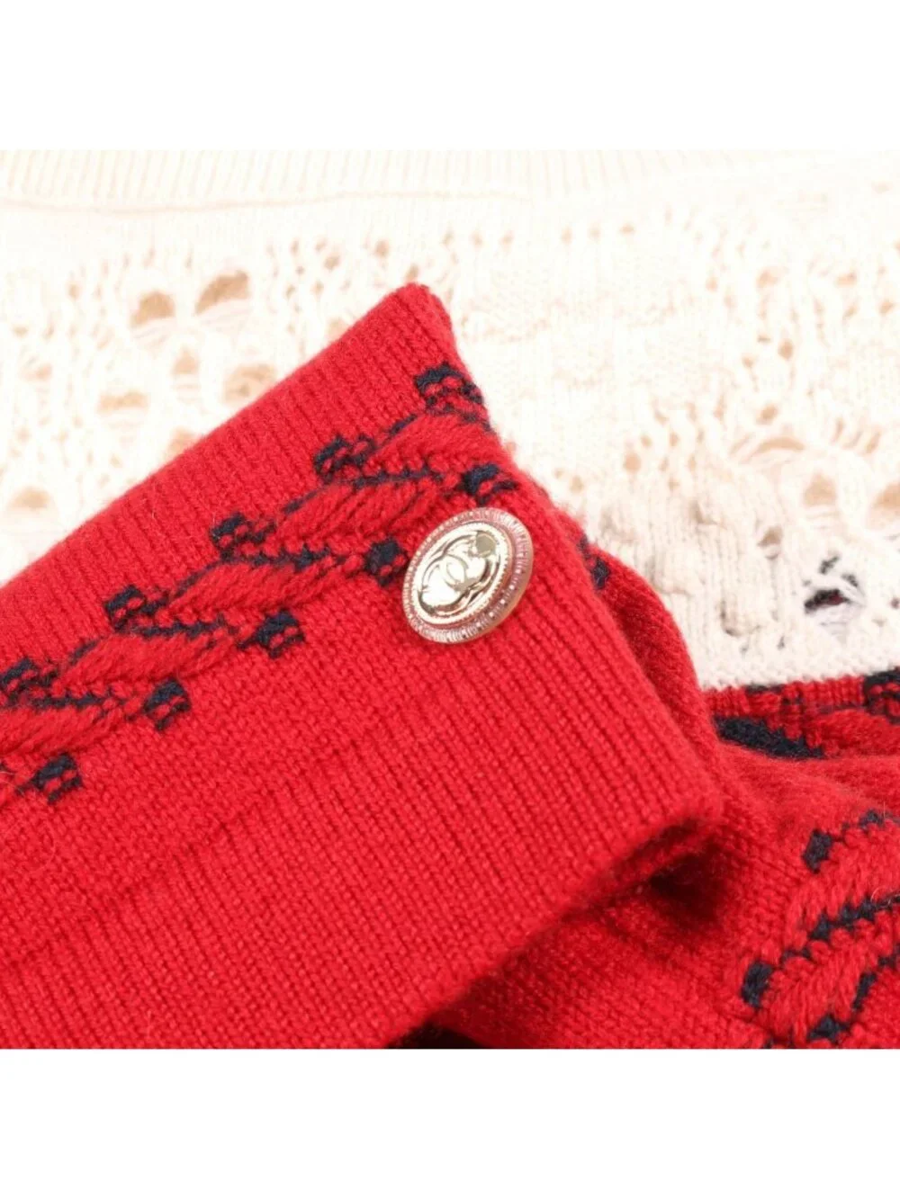 Chanel Knit CC Logo Button Bicolor Cashmere Sweater - Picture 8 of 8